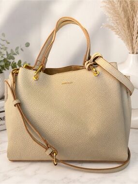 Anne Klein Cream Pebbled Alissa Midi Satchel